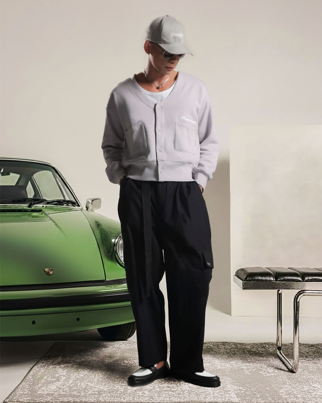 Cropped Cardigan Cotton Fleece