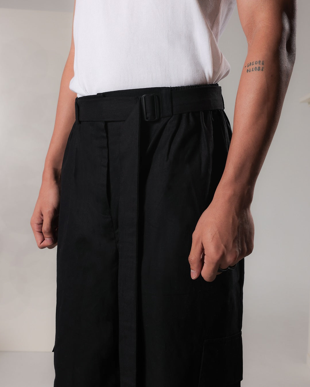 Cotton Twill Relaxed Pants Self Belt
